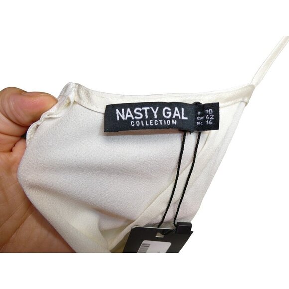 NWT Nasty Gal Satin Drape Mini Dress Size‎ 10 Ivory One Satin A Million - Picture 8 of 12